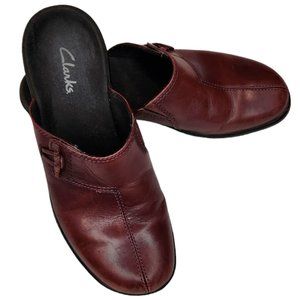 Clarks Red Burgundy Leather Clog Mule Casual Slip On Women Shoes Sz 5.5M